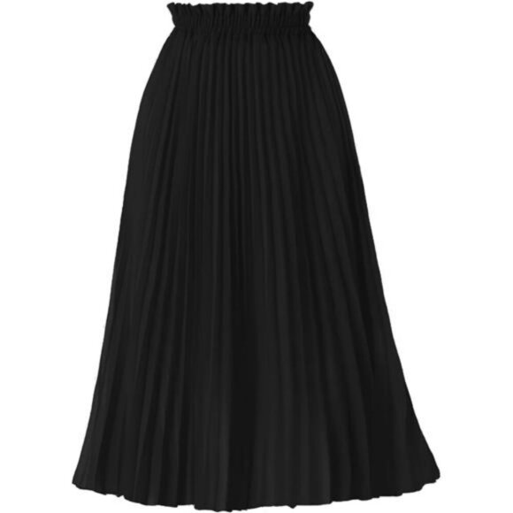 Womens Pleated High Waist A Line Chiffon Midi Skirt Flowy Elastic Waist - Picture 1 of 7